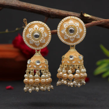 beige color meenakari earrings (mke1774beg)